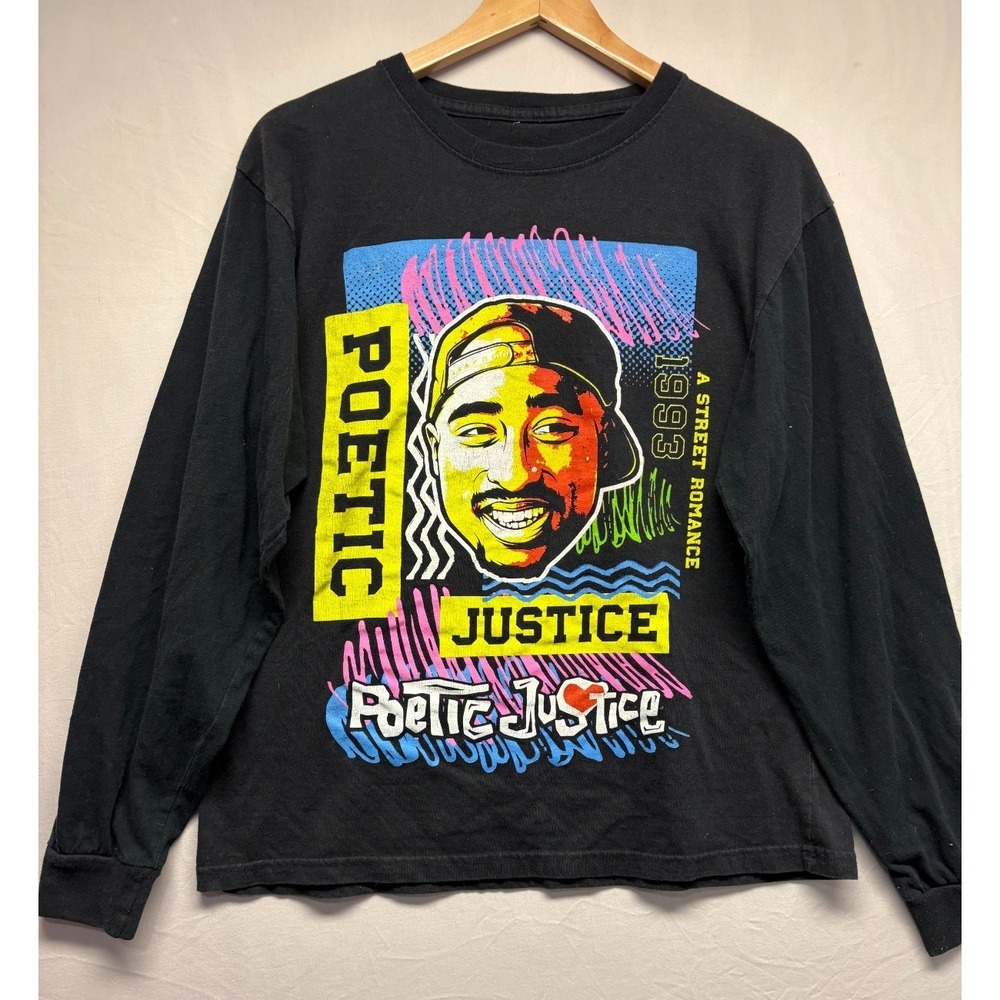 Shirt Mens Black Tupac Shakur Poetic Justice Hip Hop Long Sleeve Graphic Tee